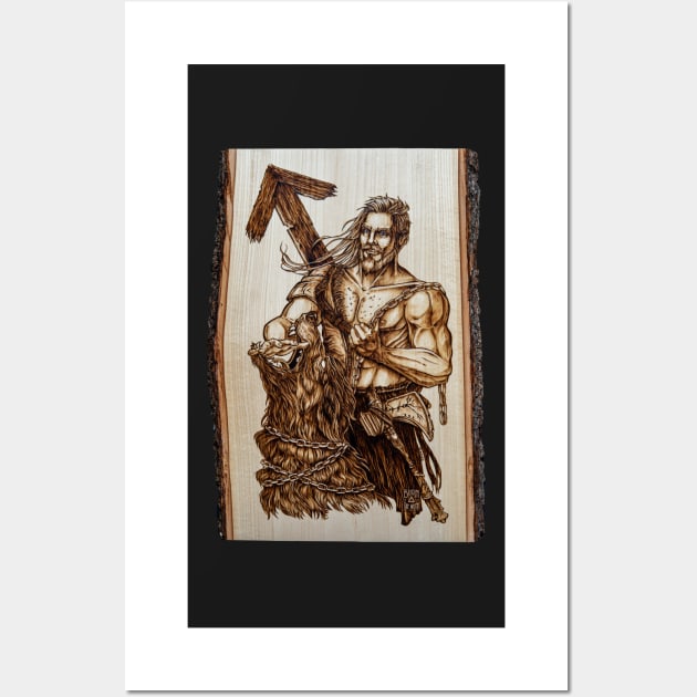 Tyr - nordic god pyrography print, wood texture Wall Art by BTW-byMargo